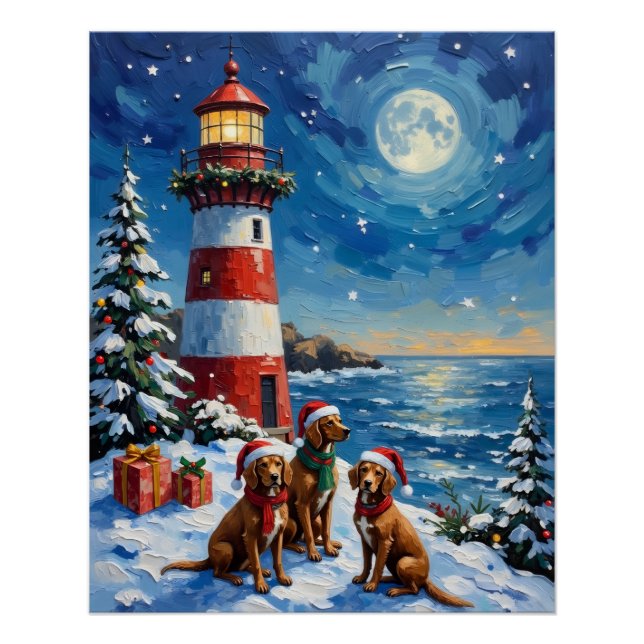 Vizsla Christmas Lighthouse Holiday Poster (Front)
