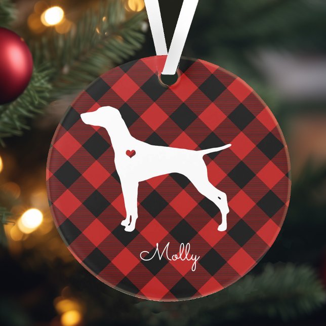 Vizsla Christmas Plaid Dog Name Ornament (Creator Uploaded)