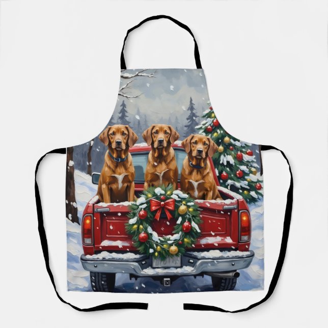 Vizsla Christmas Red Truck Holiday Apron (Front)