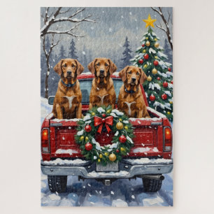 Vizsla Christmas Red Truck Holiday Jigsaw Puzzle