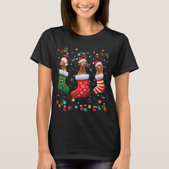 Vizsla Christmas Socks Funny Xmas Vizsla Dog Lover T-Shirt (Front)