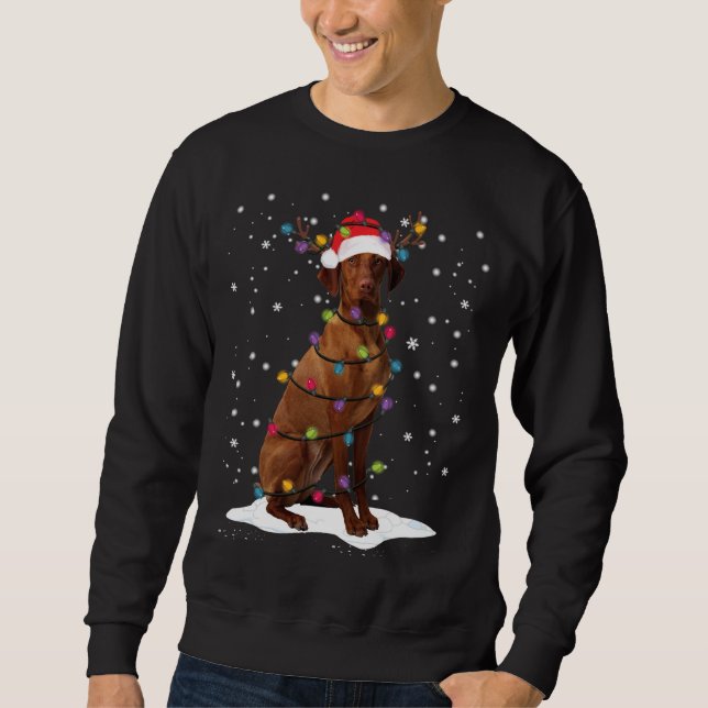 Vizsla Christmas Tree Light Pajama Funny Dog Lover Sweatshirt (Front)