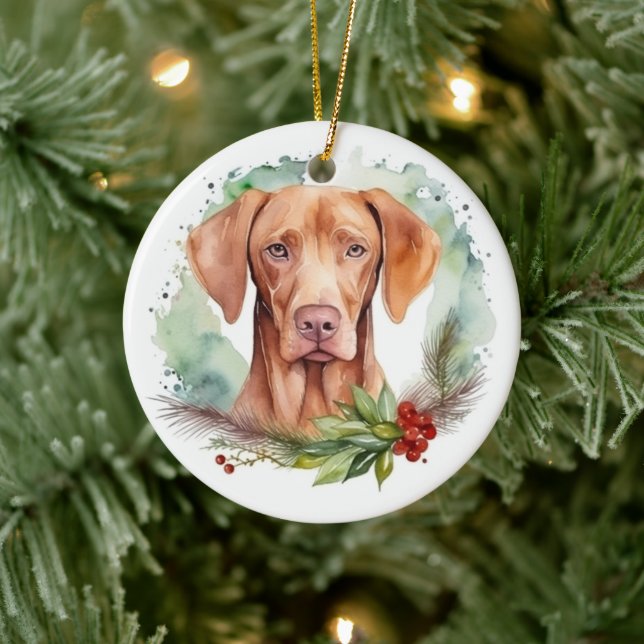 Vizsla Christmas Wreath Festive Pup  Ceramic Ornament (Tree)