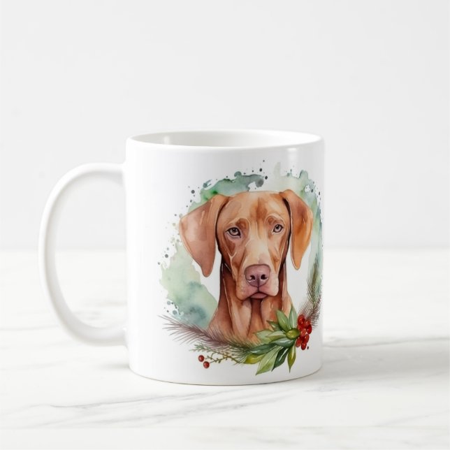 Vizsla Christmas Wreath Festive Pup  Coffee Mug (Left)
