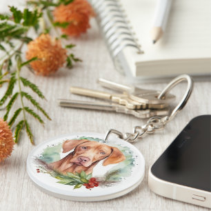 Vizsla Christmas Wreath Festive Pup Key Ring