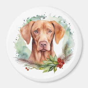 Vizsla Christmas Wreath Festive Pup  Magnet