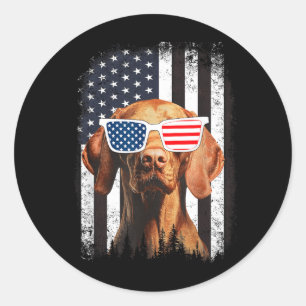 Vizsla Dog Aamerican Flag 4th Of July Sungles Classic Round Sticker