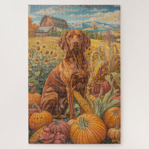 Vizsla Dog Autumn Harvest Thanksgiving Jigsaw Puzzle