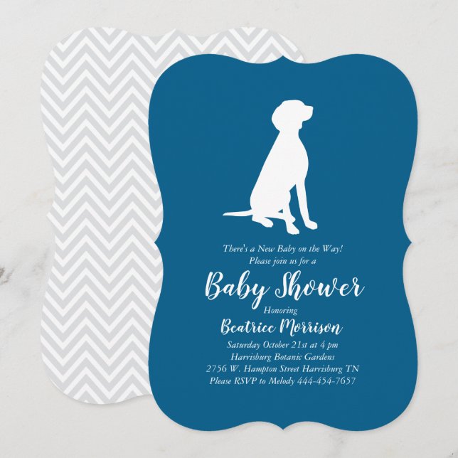 Vizsla Dog Baby Shower Boy Blue Invitation (Front/Back)
