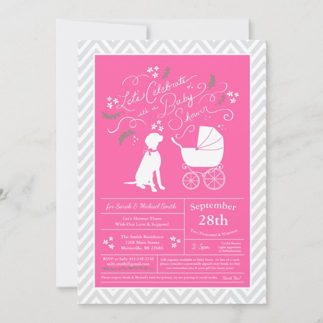 Vizsla Dog Baby Shower Girl Pink Invitation (Front)