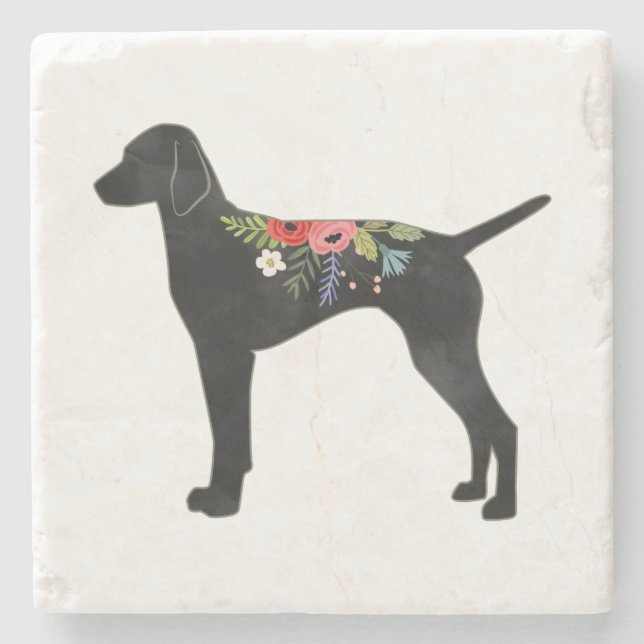Vizsla Dog Breed Boho Foral Silhouette Stone Coast Stone Coaster (Front)