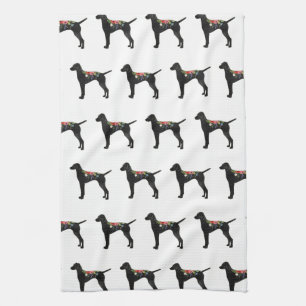 Vizsla Dog Breed Boho Foral Silhouette Tea Towel