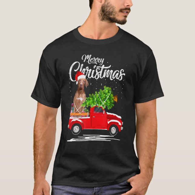 Vizsla Dog Breed Ride Red Truck Christmas Pajama T-Shirt (Front)