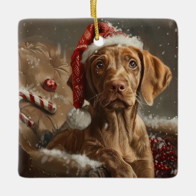 Vizsla Dog Christmas Festive  Ceramic Ornament (Front)