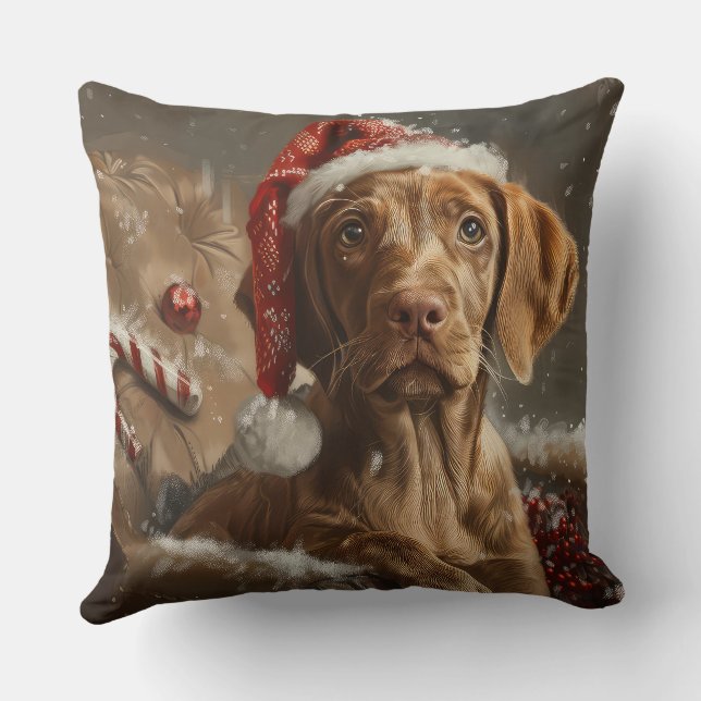 Vizsla Dog Christmas Festive  Cushion (Back)