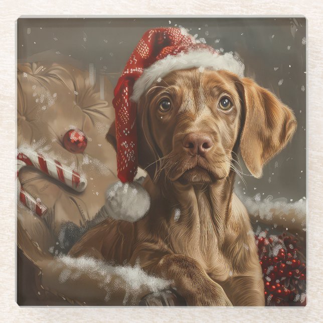 Vizsla Dog Christmas Festive  Glass Coaster (Front)