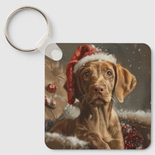Vizsla Dog Christmas Festive Key Ring