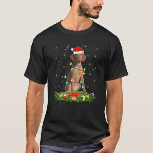 Vizsla Dog Christmas Lights Funny Santa Hat Xmas P T-Shirt