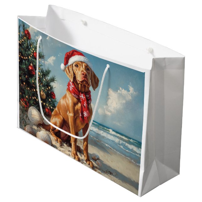 Vizsla Dog Christmas Vintage Beach Large Gift Bag (Front Angled)