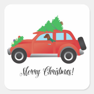 Vizsla Dog Driving a Christmas Car Square Sticker