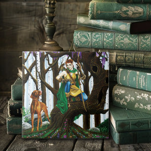 Vizsla Dog Elf Forest Ceramic Tile