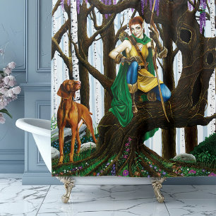 Vizsla Dog Elf Forest Shower Curtain