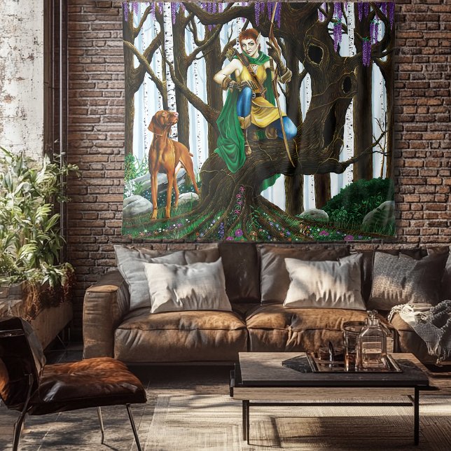 Vizsla Dog Elf Forest Tapestry (Creator Uploaded)