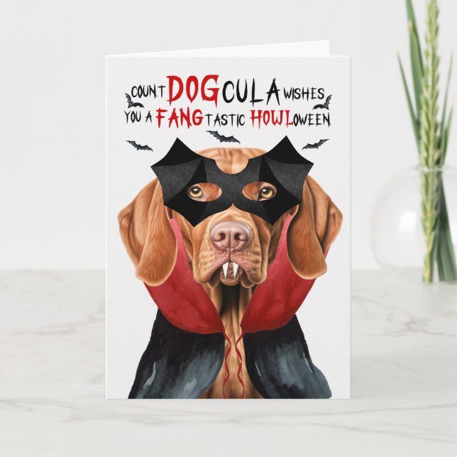 Vizsla Dog Funny Count DOGcula Halloween Holiday Card (Front)