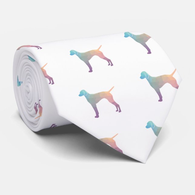 Vizsla Dog Geometric Pattern Silhouette Pastel Tie (Rolled)
