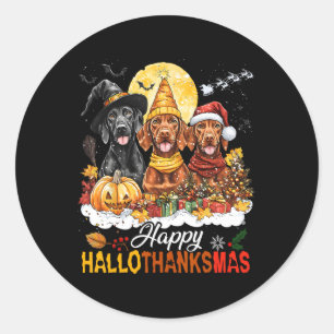 Vizsla Dog Halloween Christmas Happy Hallothanksma Classic Round Sticker