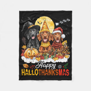 Vizsla Dog Halloween Christmas Happy Hallothanksma Fleece Blanket