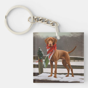 Vizsla Dog in Snow Christmas Key Ring