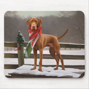 Vizsla Dog in Snow Christmas Mouse Pad