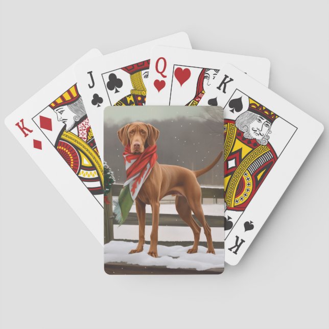 Vizsla Dog in Snow Christmas Playing Cards (Back)