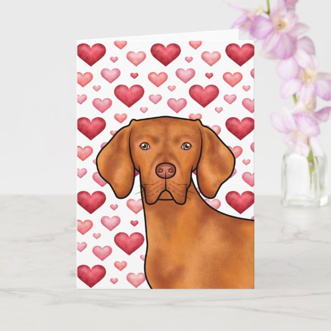 Vizsla Dog Love With Red And Pink Hearts Pattern Card (Orchid)