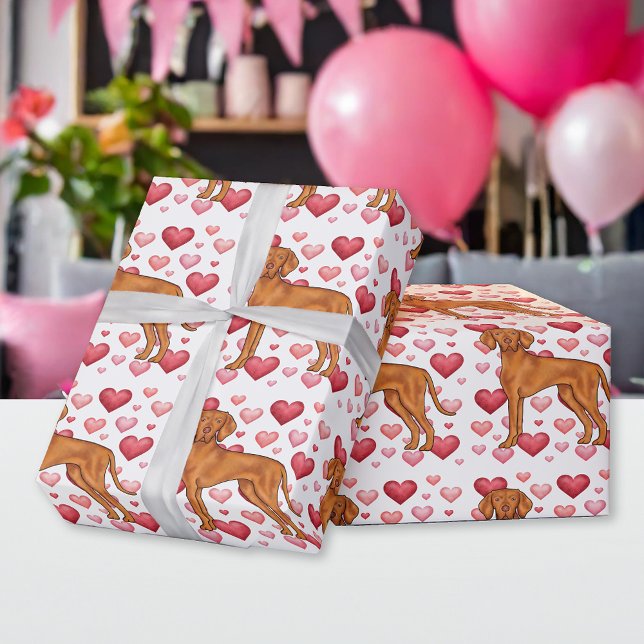 Vizsla Dog Love With Red And Pink Hearts Pattern Wrapping Paper (Creator Uploaded)