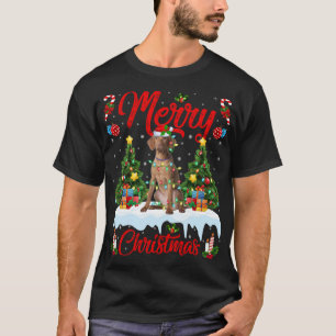 Vizsla Dog Lover Xmas Lighting Santa Hat Vizsla Ch T-Shirt