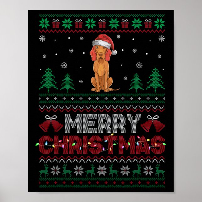 Vizsla Dog Lovers Santa Hat Christmas Tree Lights  Poster (Front)