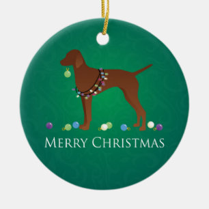 Vizsla Dog Merry Christmas Design Ceramic Ornament