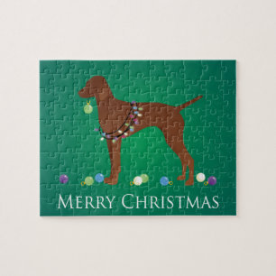 Vizsla Dog Merry Christmas Design Jigsaw Puzzle