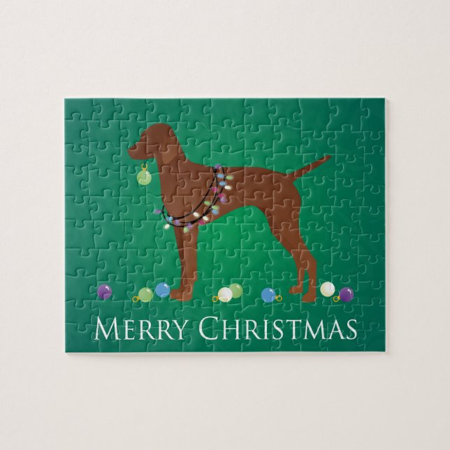 Vizsla Dog Merry Christmas Design Jigsaw Puzzle (Horizontal)