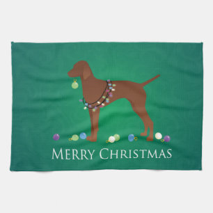 Vizsla Dog Merry Christmas Design Tea Towel