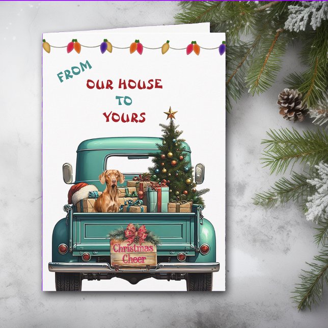 Vizsla Dog Retro Farm Truck Christmas Card (Creator Uploaded)