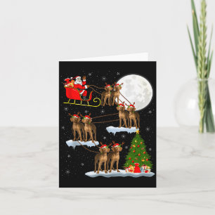 Vizsla Dog Santa Sleigh Flying Funny Magical Chris Card