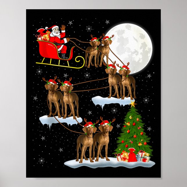 Vizsla Dog Santa Sleigh Flying Funny Magical Chris Poster (Front)