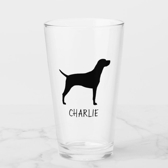 Vizsla Dog Silhouette Personalised Glass (Front)