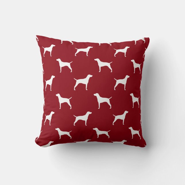 Vizsla Dog Silhouettes Pattern Red and White Cushion (Front)