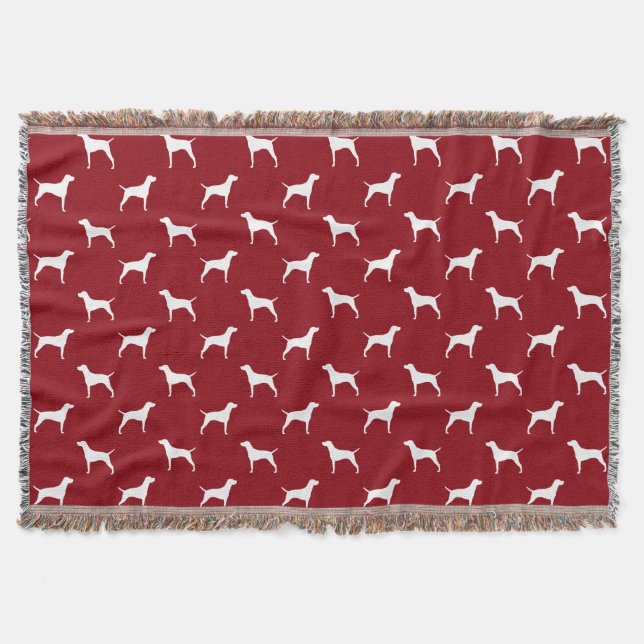 Vizsla Dog Silhouettes Pattern Red and White Throw Blanket (Front)