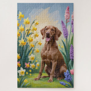 Vizsla Dog Spring Flowers Painting Jigsaw Puzzle