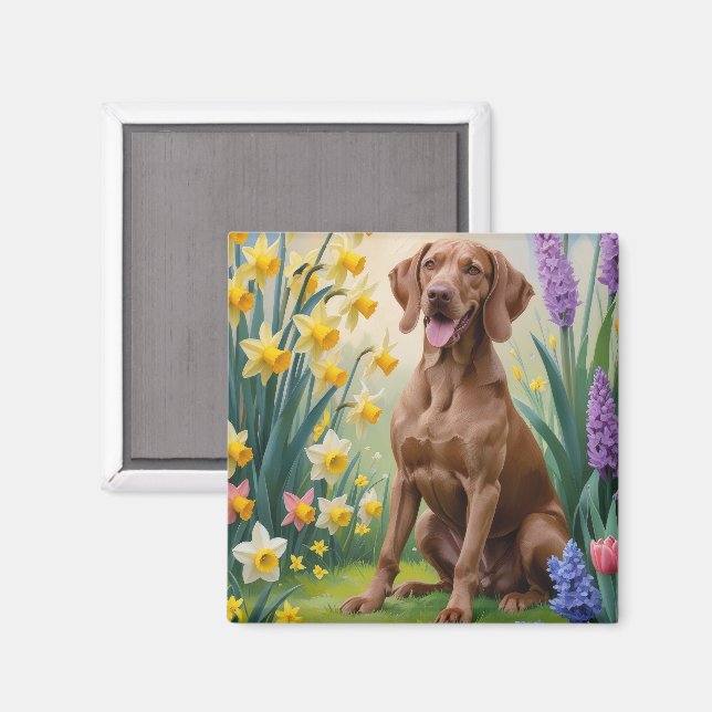 Vizsla Dog Spring Flowers Painting Magnet (Front/Back)